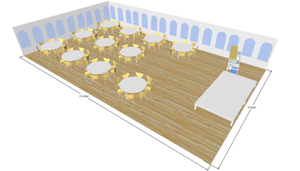 3D tegning af 9x15 meter telt til fest og events i teltudlejning