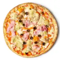 pizza med skinke, champignon, artiskok og oliven ved leje pizzaovn